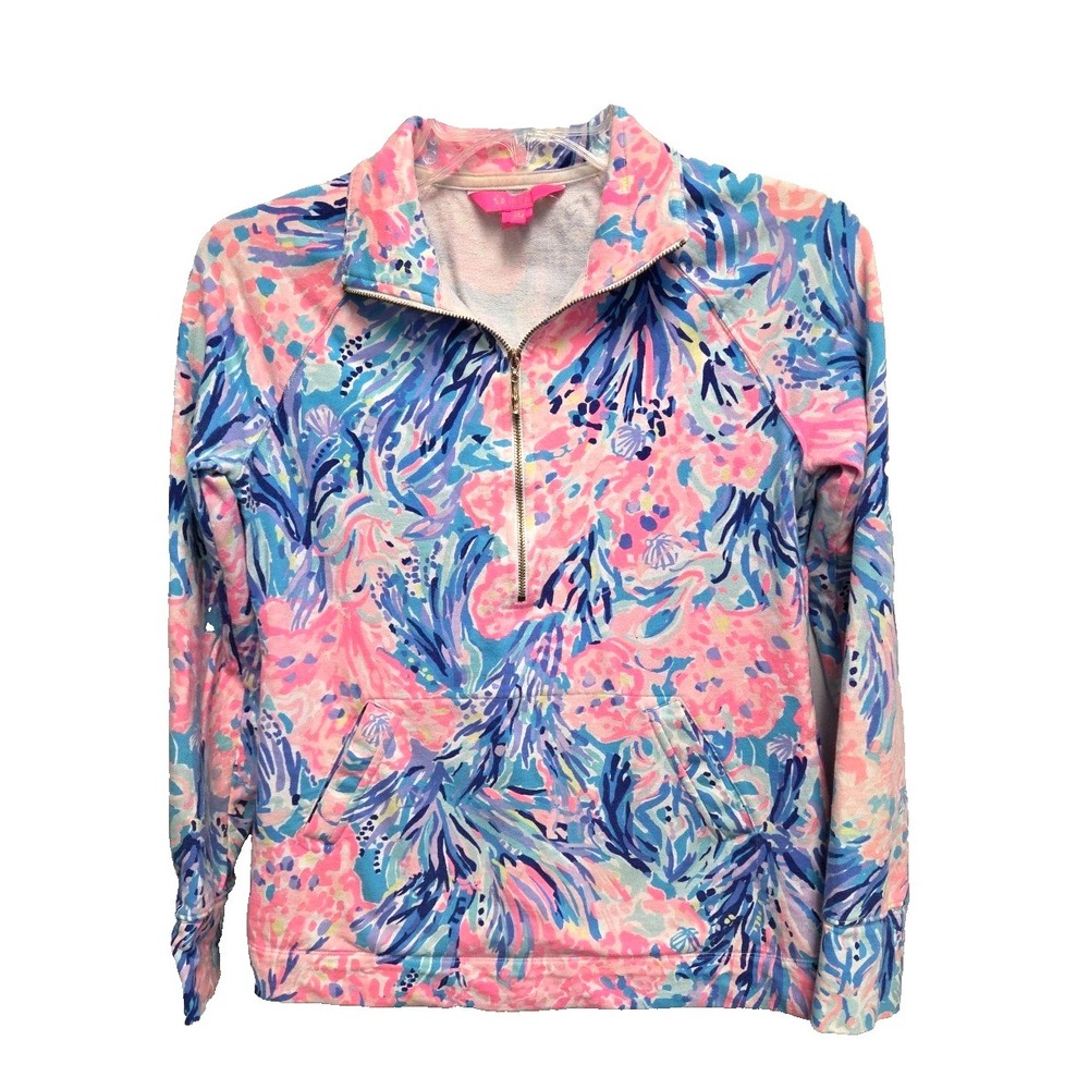 Lilly Pulitzer Skipper Popover Pullover Women's 1/4 Zip XXS‎ Pockets Blue Pink